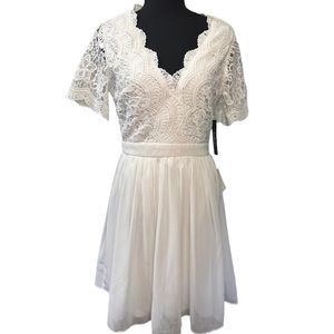 Lulus | Dresses | Nwt Lulus Angel In Disguise White Lace Chiffon Skater  Dress Size L | Poshmark